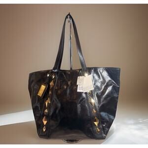 NWT Vintage Badgley Mischka Black Studded Leather Tote Bag- Made in Italy
